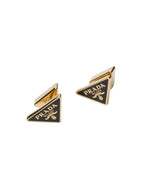 Prada Enameled Metal Earrings – Iconic Triangle Logo Earrings for Effortless Luxury