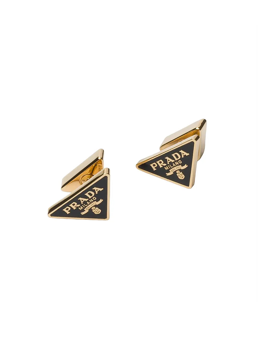 Prada Enameled Metal Earrings – Iconic Triangle Logo Earrings for Effortless Luxury