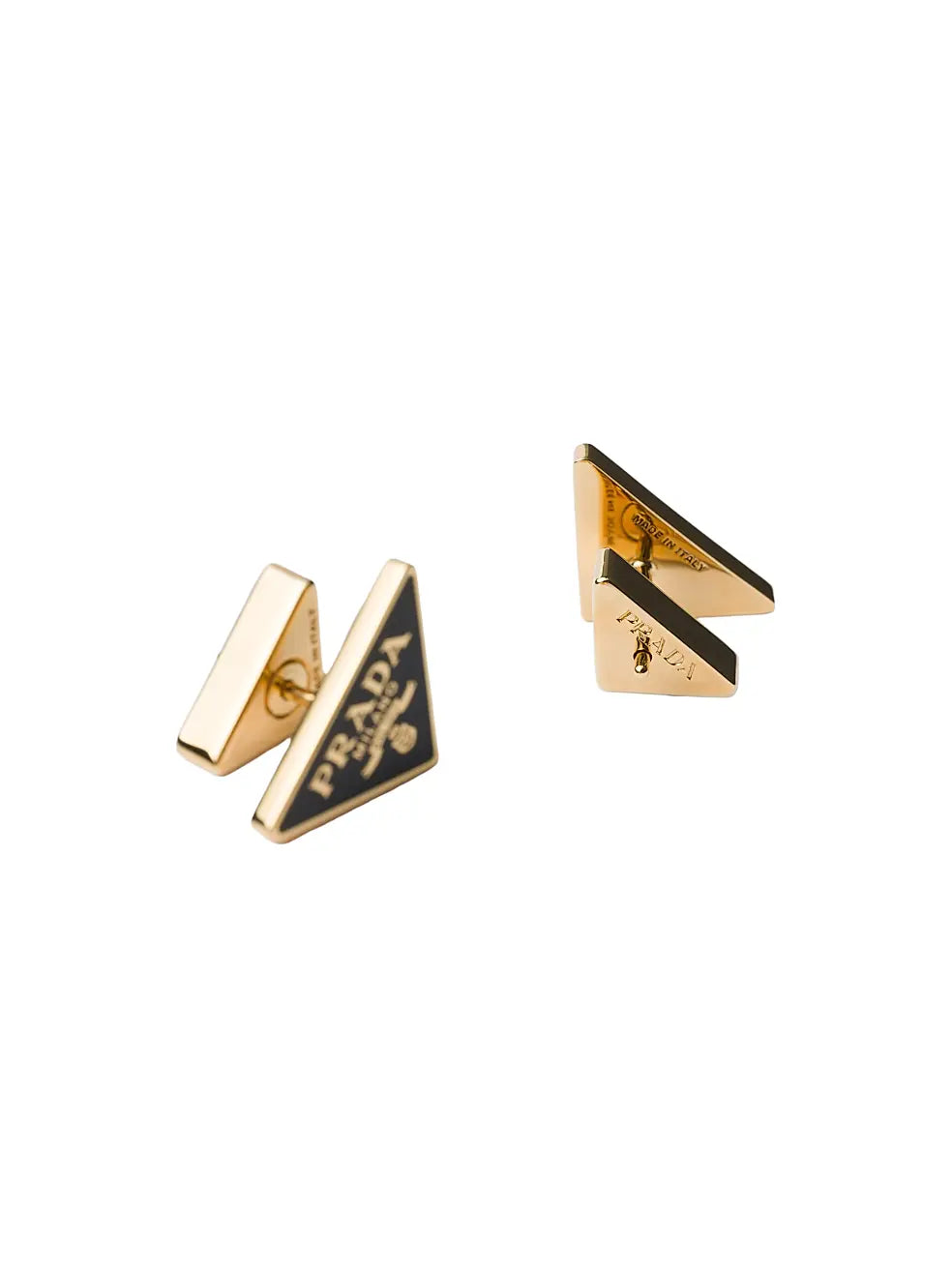 Prada Enameled Metal Earrings – Iconic Triangle Logo Earrings for Effortless Luxury