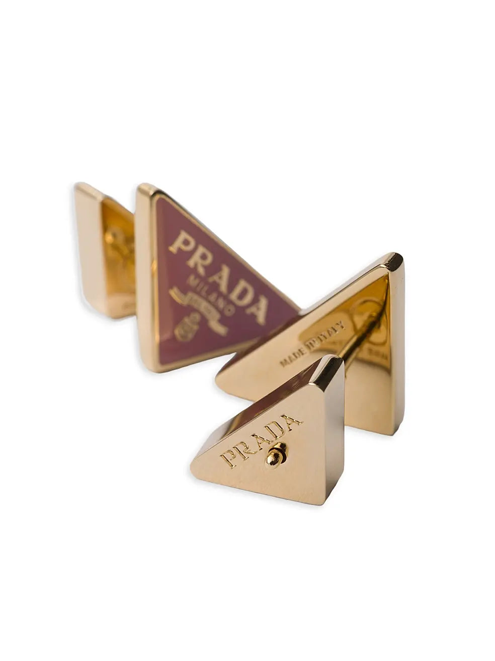 Prada Enameled Metal Earrings – Iconic Triangle Logo Earrings for Effortless Luxury