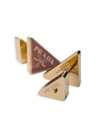 Prada Enameled Metal Earrings – Iconic Triangle Logo Earrings for Effortless Luxury