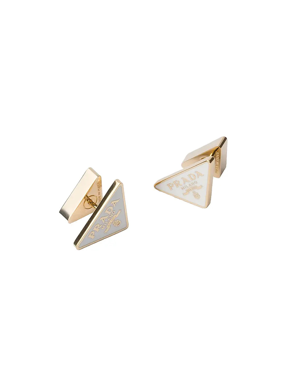 Prada Enameled Metal Earrings – Iconic Triangle Logo Earrings for Effortless Luxury