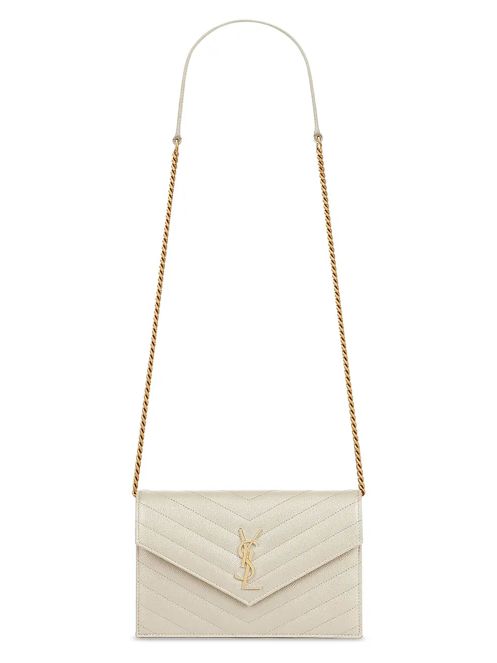 Saint Laurent Cassandre Envelope Chain Wallet in Grain de Poudre Leather