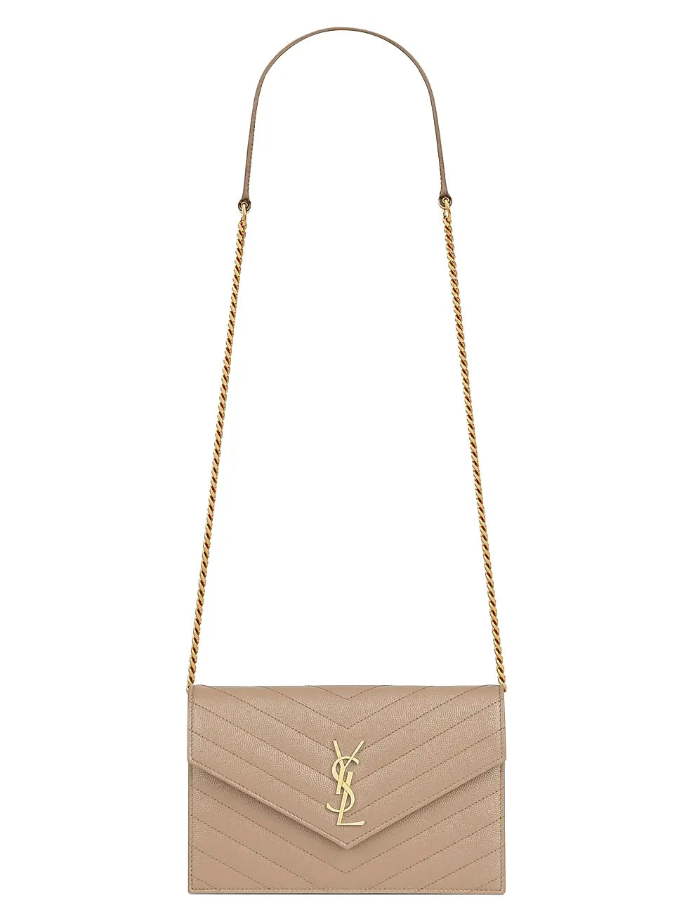 Saint Laurent Cassandre Envelope Chain Wallet in Grain de Poudre Leather