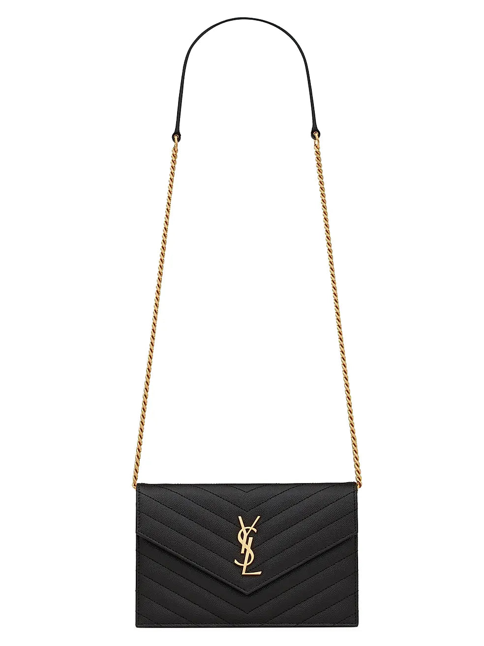 Saint Laurent Cassandre Envelope Chain Wallet in Grain de Poudre Leather