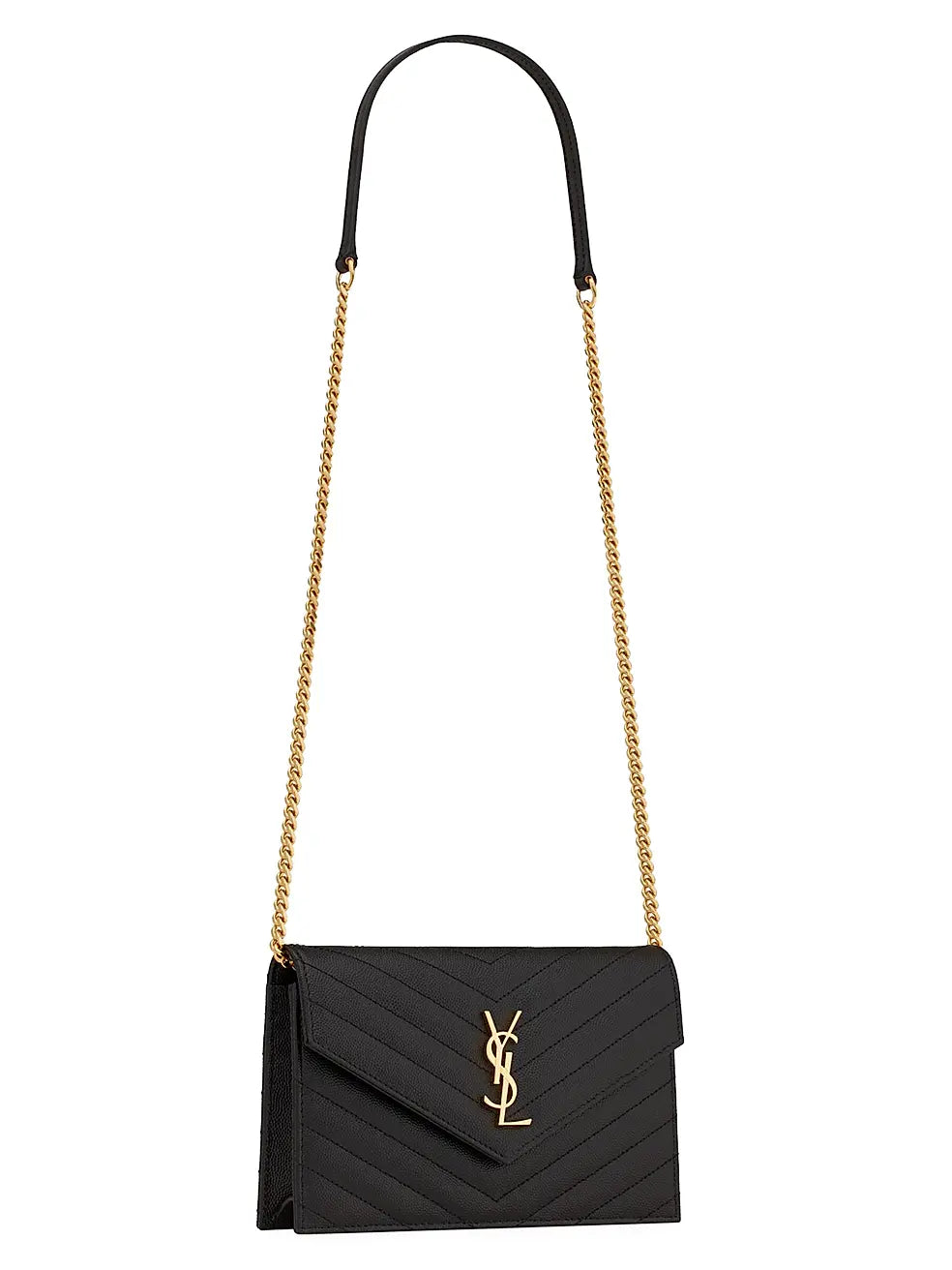Saint Laurent Cassandre Envelope Chain Wallet in Grain de Poudre Leather