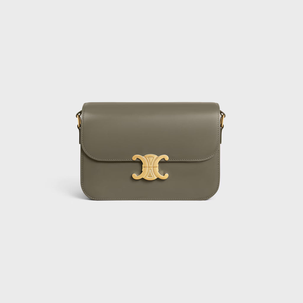 Celine Femme Classic Triomphe Handbag, Premium Natural Calfskin Leather Women Shoulder Bag