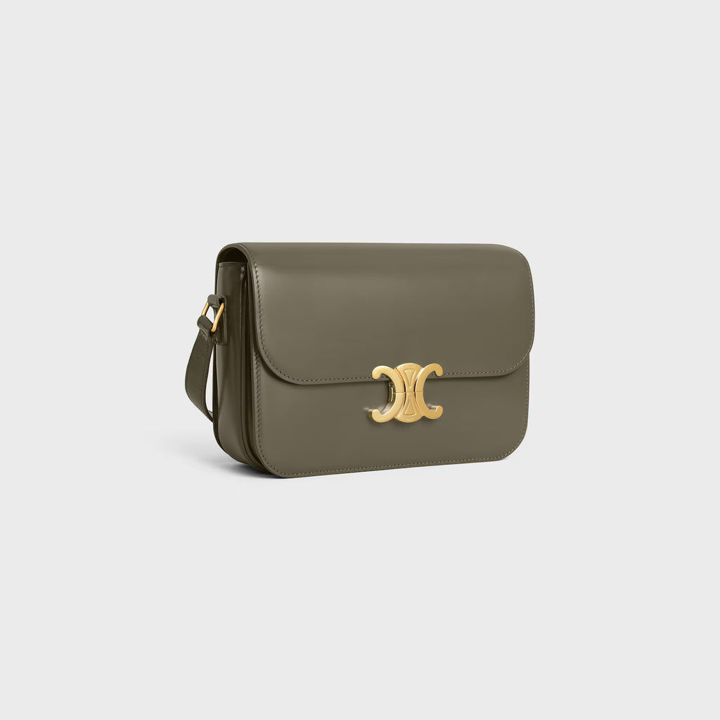 Celine Femme Classic Triomphe Handbag, Premium Natural Calfskin Leather Women Shoulder Bag