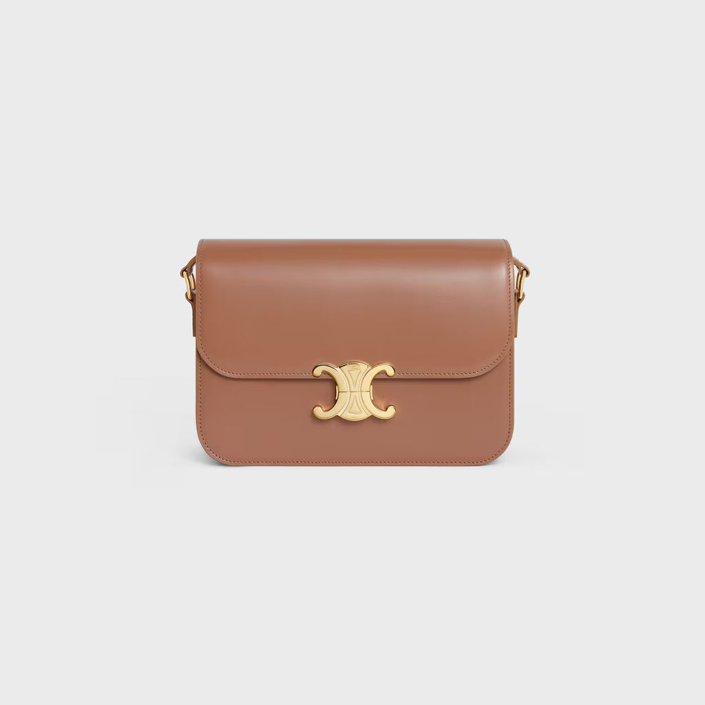 Celine Femme Classic Triomphe Handbag, Premium Natural Calfskin Leather Women Shoulder Bag