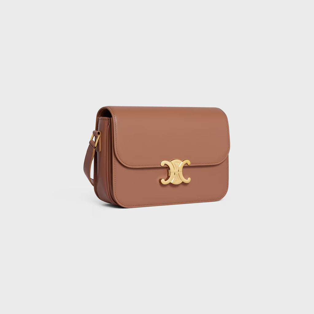Celine Femme Classic Triomphe Handbag, Premium Natural Calfskin Leather Women Shoulder Bag