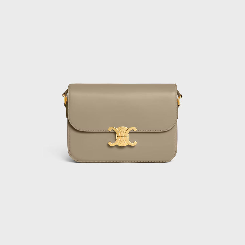 Celine Femme Classic Triomphe Handbag, Premium Natural Calfskin Leather Women Shoulder Bag