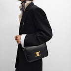 Celine Femme Classic Triomphe Handbag, Premium Natural Calfskin Leather Women Shoulder Bag