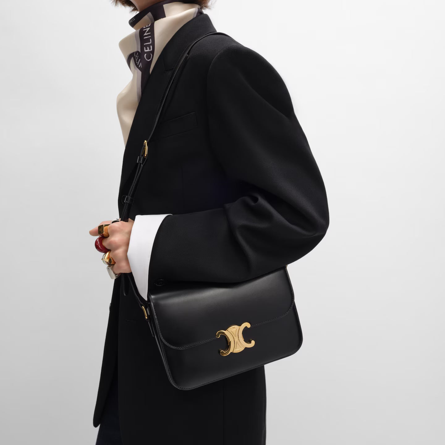 Celine Femme Classic Triomphe Handbag, Premium Natural Calfskin Leather Women Shoulder Bag