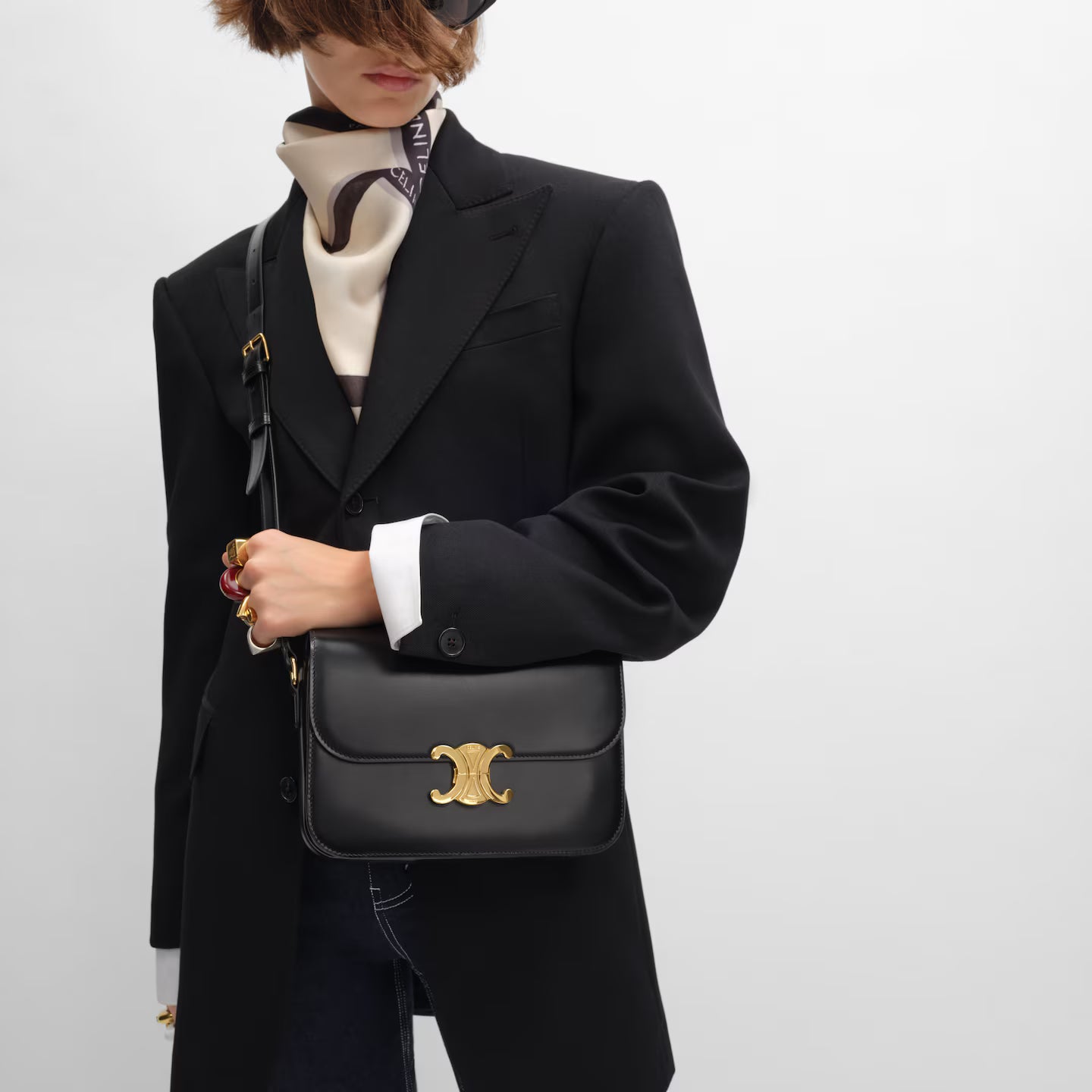 Celine Femme Classic Triomphe Handbag, Premium Natural Calfskin Leather Women Shoulder Bag