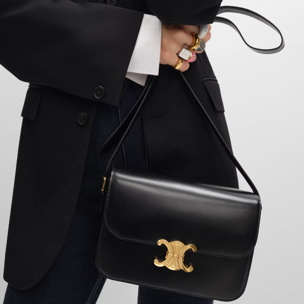 Celine Femme Classic Triomphe Handbag, Premium Natural Calfskin Leather Women Shoulder Bag