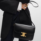 Celine Femme Classic Triomphe Handbag, Premium Natural Calfskin Leather Women Shoulder Bag