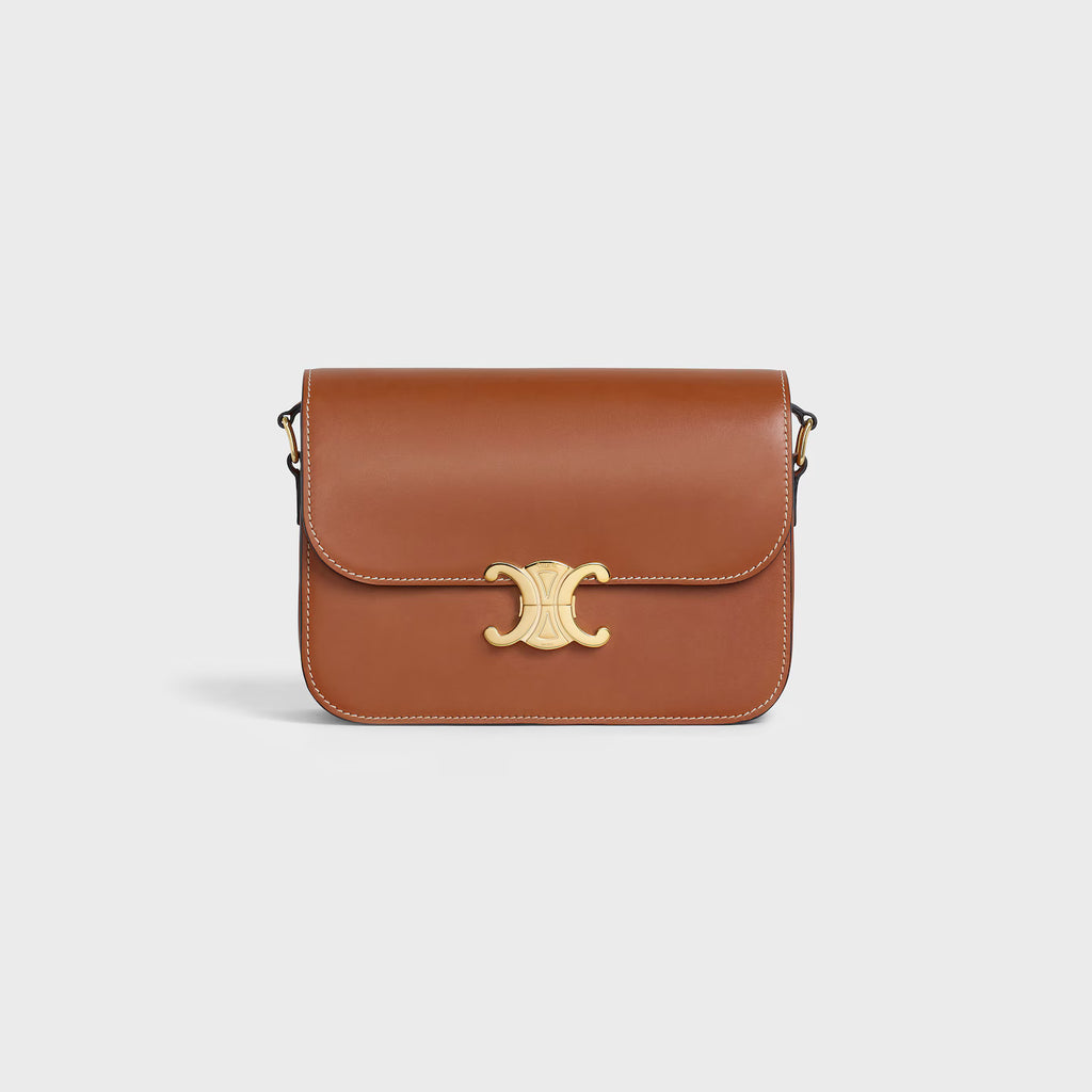 Celine Femme Classic Triomphe Handbag, Premium Natural Calfskin Leather Women Shoulder Bag