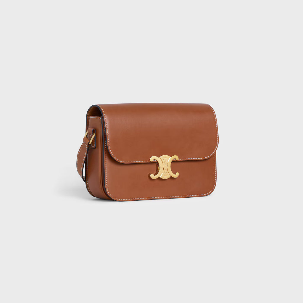 Celine Femme Classic Triomphe Handbag, Premium Natural Calfskin Leather Women Shoulder Bag