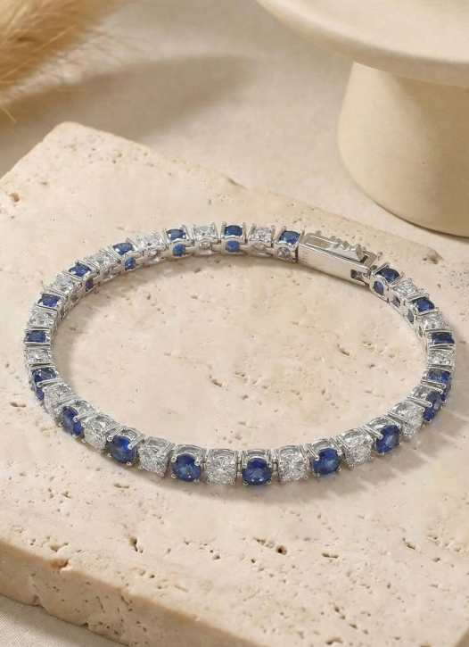 925 Sterling Silver Blue Topaz Tennis Bracelet – 4A Cubic Zirconia Luxury Tennis Chain Bracelet for Women