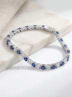925 Sterling Silver Blue Topaz Tennis Bracelet – 4A Cubic Zirconia Luxury Tennis Chain Bracelet for Women