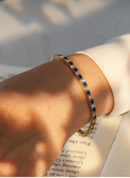 925 Sterling Silver Blue Topaz Tennis Bracelet – 4A Cubic Zirconia Luxury Tennis Chain Bracelet for Women