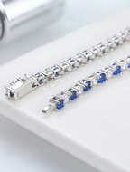 925 Sterling Silver Blue Topaz Tennis Bracelet – 4A Cubic Zirconia Luxury Tennis Chain Bracelet for Women