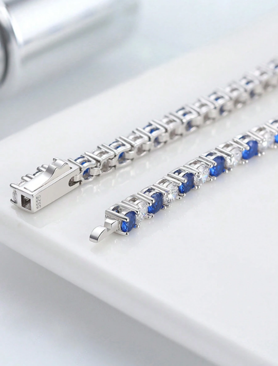 925 Sterling Silver Blue Topaz Tennis Bracelet – 4A Cubic Zirconia Luxury Tennis Chain Bracelet for Women