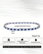 925 Sterling Silver Blue Topaz Tennis Bracelet – 4A Cubic Zirconia Luxury Tennis Chain Bracelet for Women