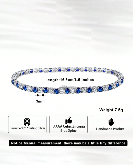 925 Sterling Silver Blue Topaz Tennis Bracelet – 4A Cubic Zirconia Luxury Tennis Chain Bracelet for Women