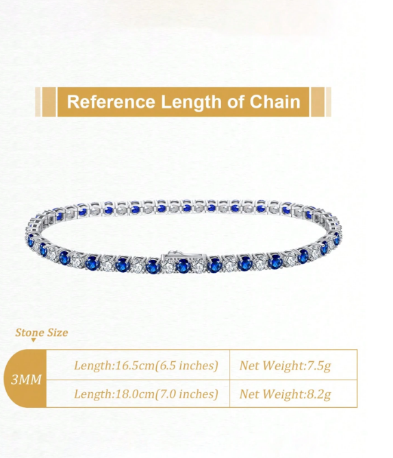 925 Sterling Silver Blue Topaz Tennis Bracelet – 4A Cubic Zirconia Luxury Tennis Chain Bracelet for Women