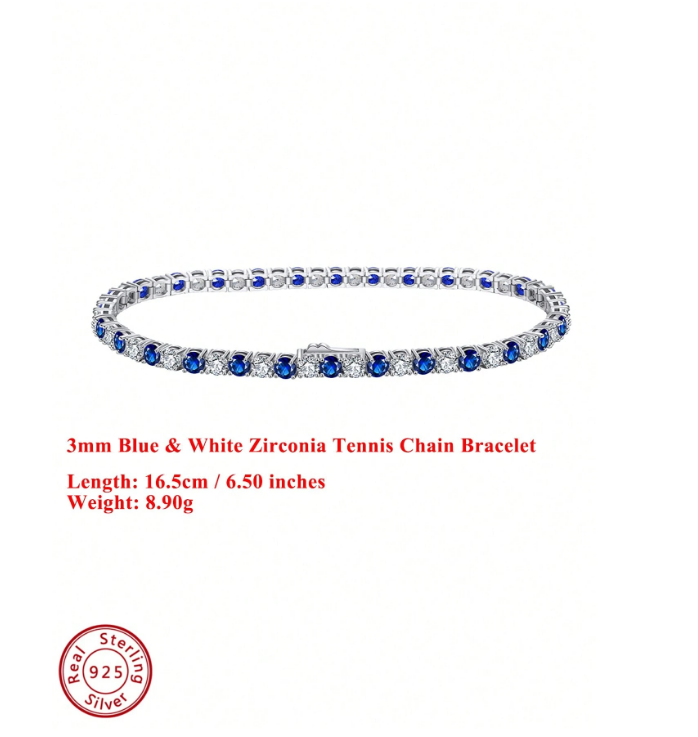 925 Sterling Silver Blue Topaz Tennis Bracelet – 4A Cubic Zirconia Luxury Tennis Chain Bracelet for Women