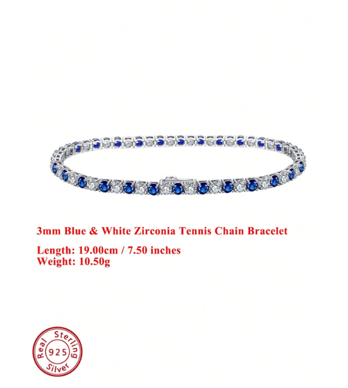 925 Sterling Silver Blue Topaz Tennis Bracelet – 4A Cubic Zirconia Luxury Tennis Chain Bracelet for Women