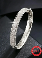 S925 Sterling Silver Moissanite Tennis Bracelet – Luxury Pavé Princess Circle Open Bracelet for Women