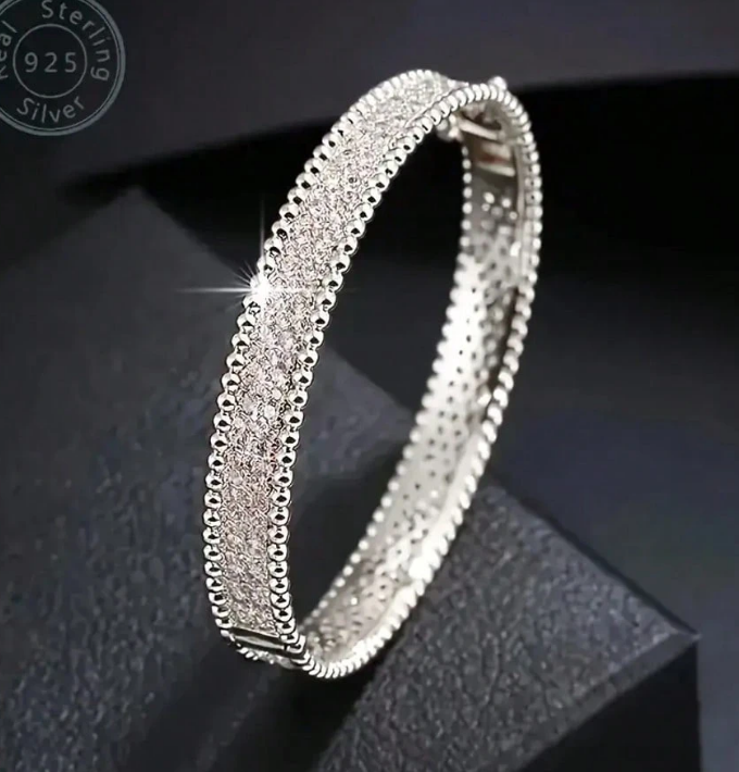 S925 Sterling Silver Moissanite Tennis Bracelet – Luxury Pavé Princess Circle Open Bracelet for Women