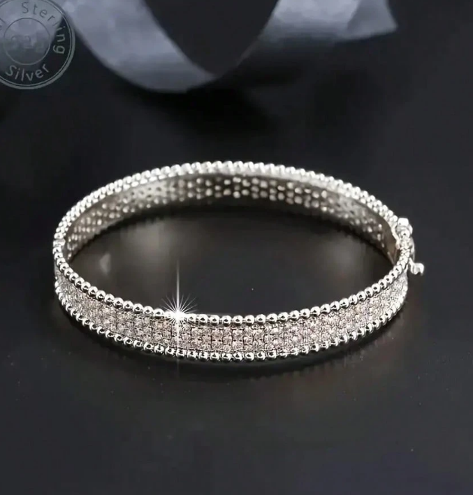 S925 Sterling Silver Moissanite Tennis Bracelet – Luxury Pavé Princess Circle Open Bracelet for Women