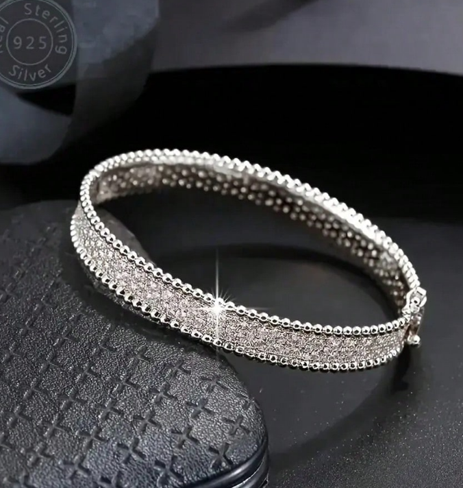 S925 Sterling Silver Moissanite Tennis Bracelet – Luxury Pavé Princess Circle Open Bracelet for Women