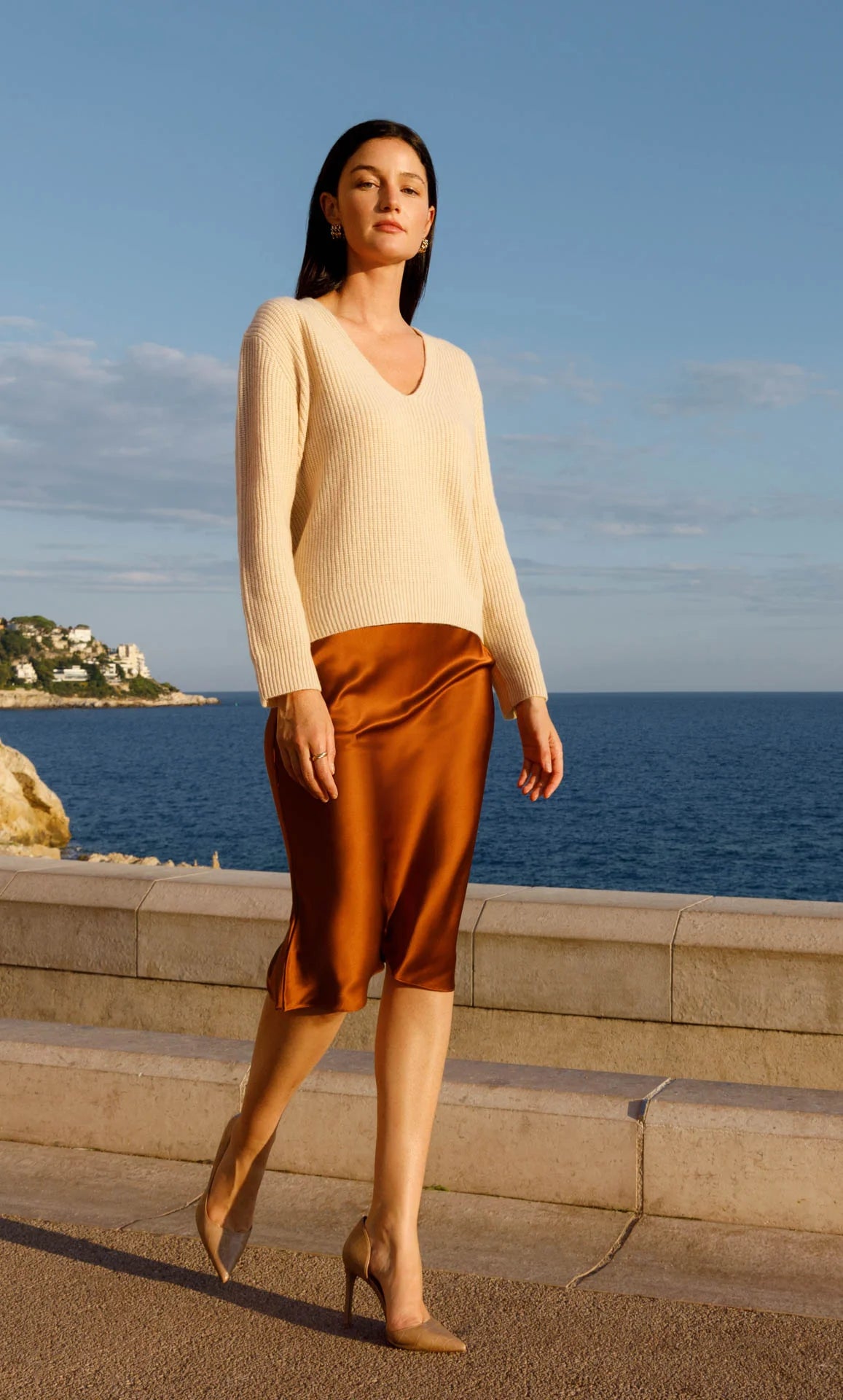 Alessa Luxe Silk Satin Midi Skirt