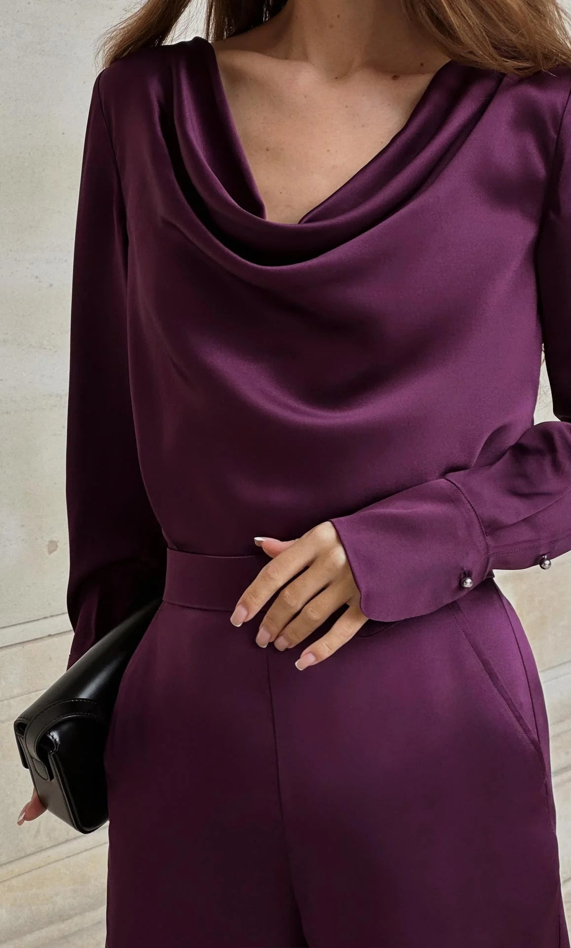 Claudia Luxe Silk Cowl Neck Blouse – Elegant Satin Draped Top