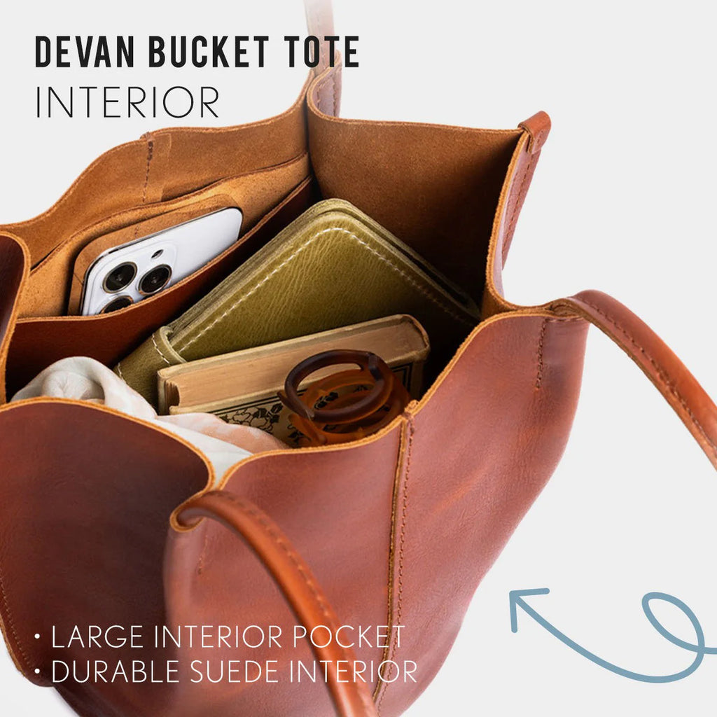 Classic Leather Bucket Bag for Women – Lightweight Shoulder Tote Purse, Everyday Leather Handbag with Spacious Interior