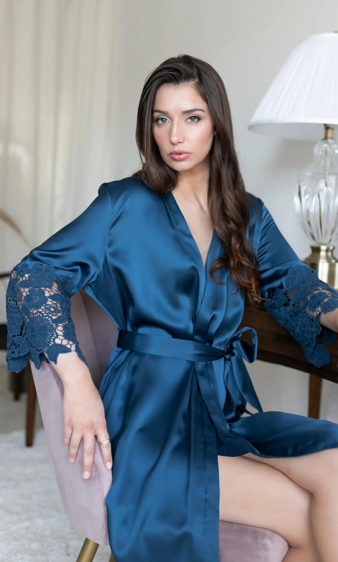 Chantella Silk Lace Nightgown | Luxury French Satin House Robe Subtitle: