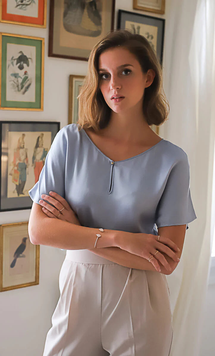 Women’s Silk Satin Blouse – Elegant V-Neck Silk Top