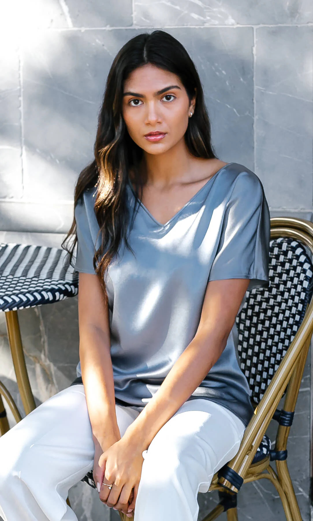 Women’s Silk Satin Blouse – Elegant V-Neck Silk Top