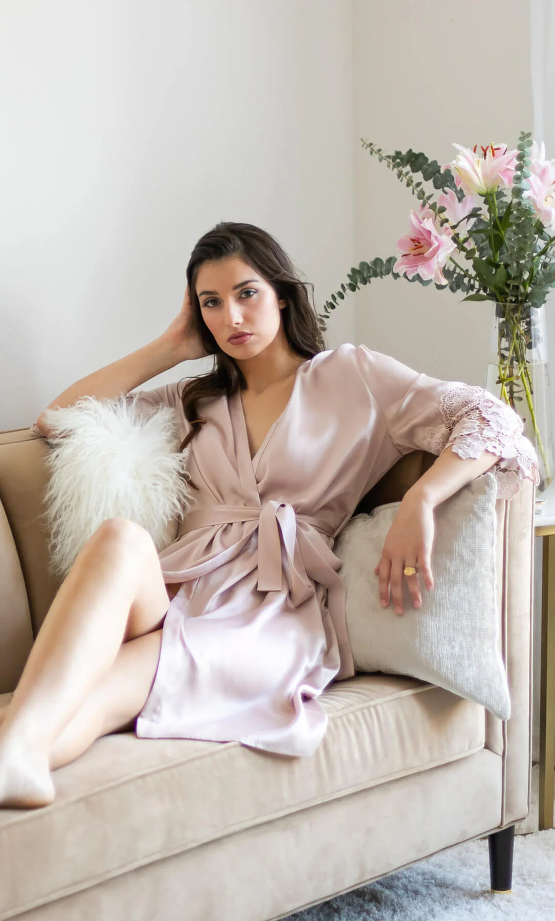 Chantella Silk Lace Nightgown | Luxury French Satin House Robe Subtitle: