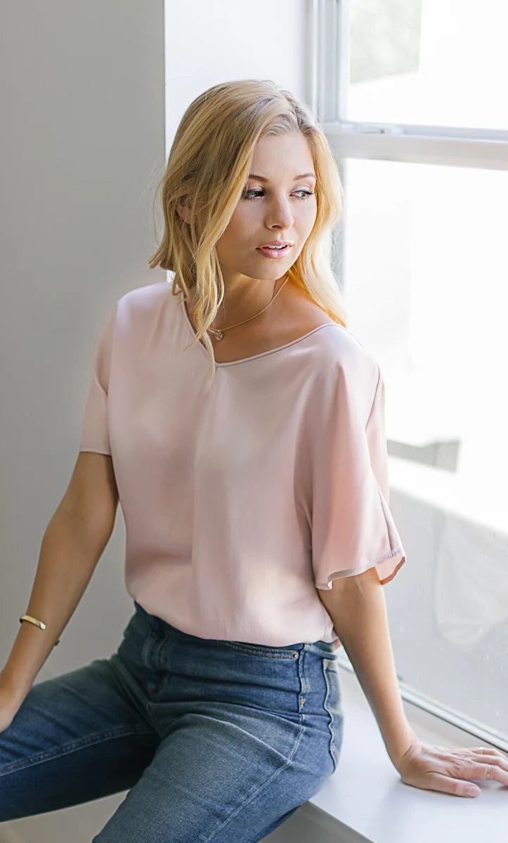 Women’s Silk Satin Blouse – Elegant V-Neck Silk Top