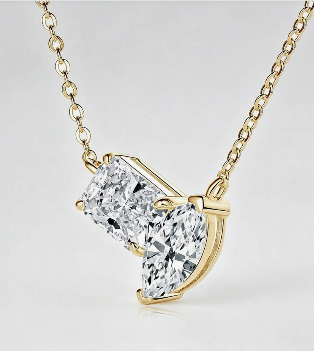 925 Sterling Silver Toi Et Moi Moissanite Pendant Necklace – 3.0ct D Color VVS1