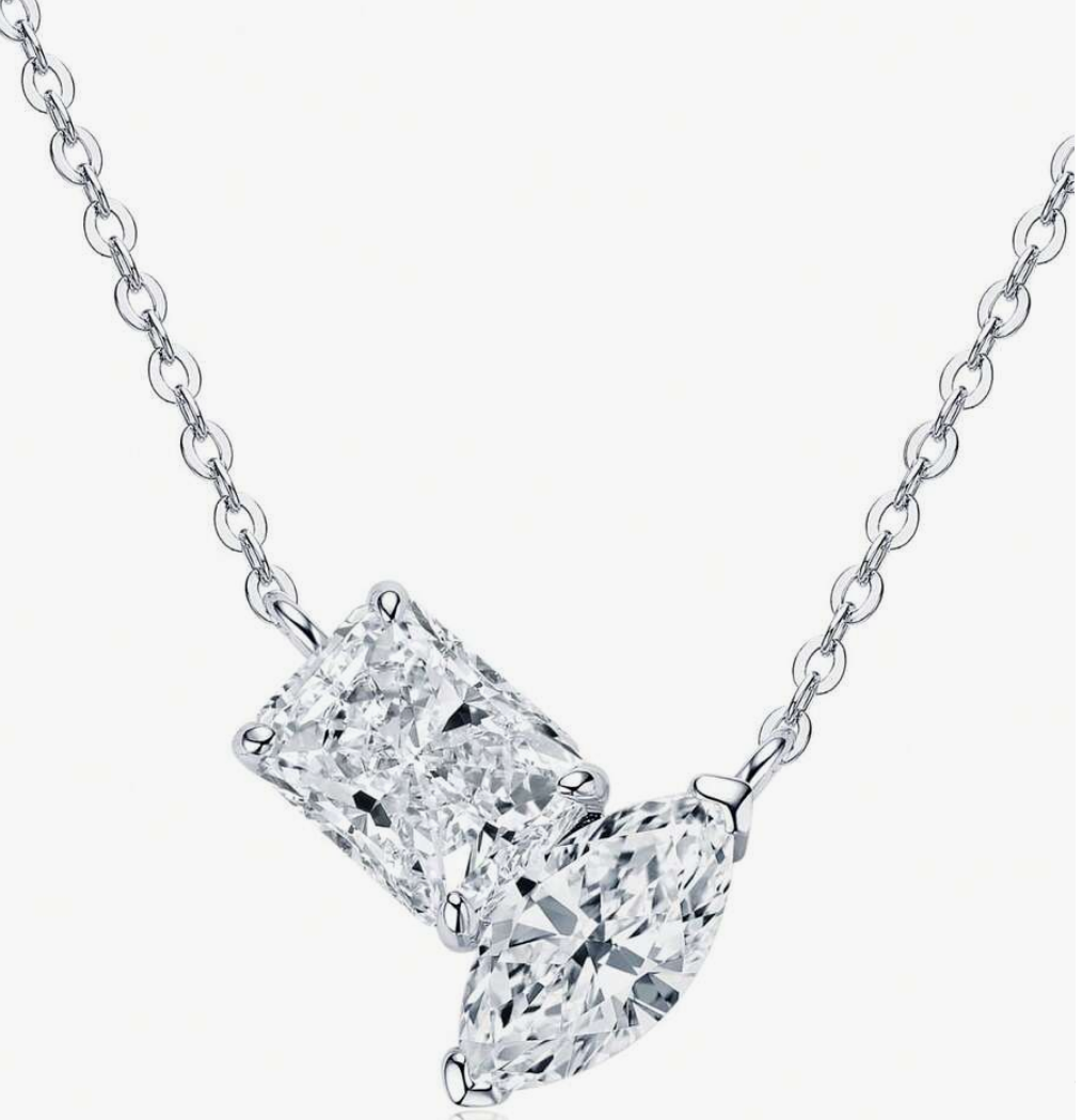 925 Sterling Silver Toi Et Moi Moissanite Pendant Necklace – 3.0ct D Color VVS1