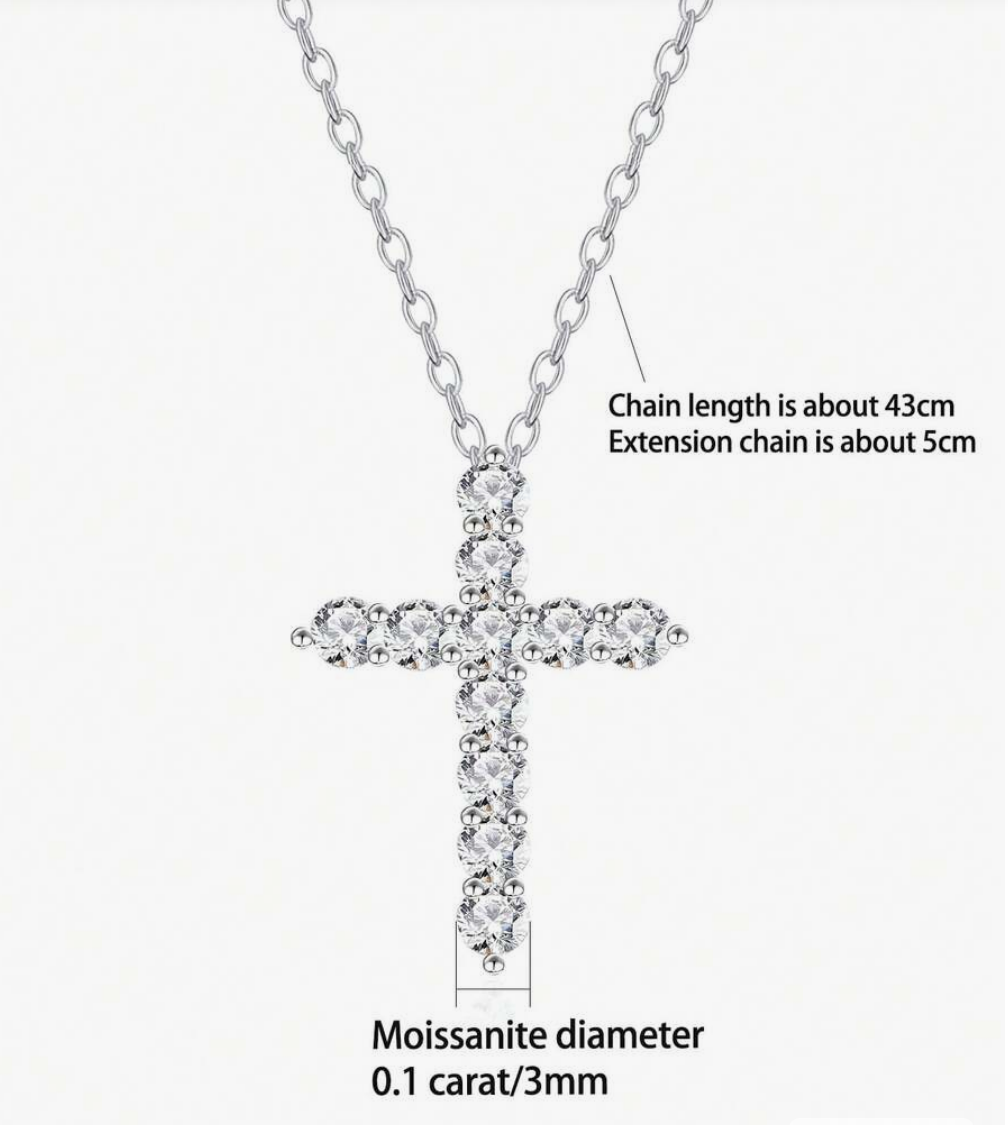 1CT Moissanite Cross Necklace in 925 Sterling Silver – Timeless Faith & Luxury Sparkle