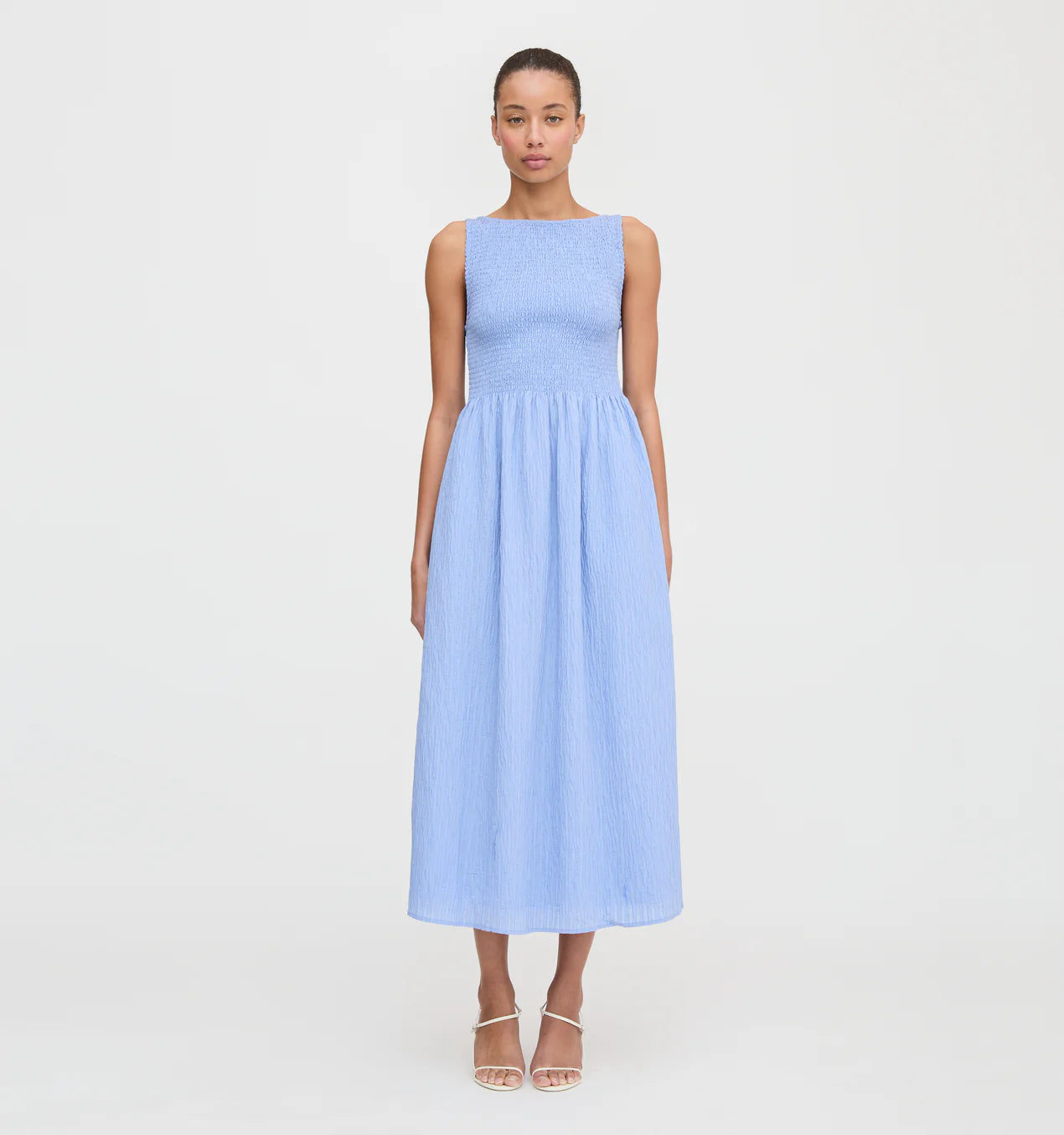 Women’s Smocked Midi Dress – Elegant Sleeveless Summer Dress
