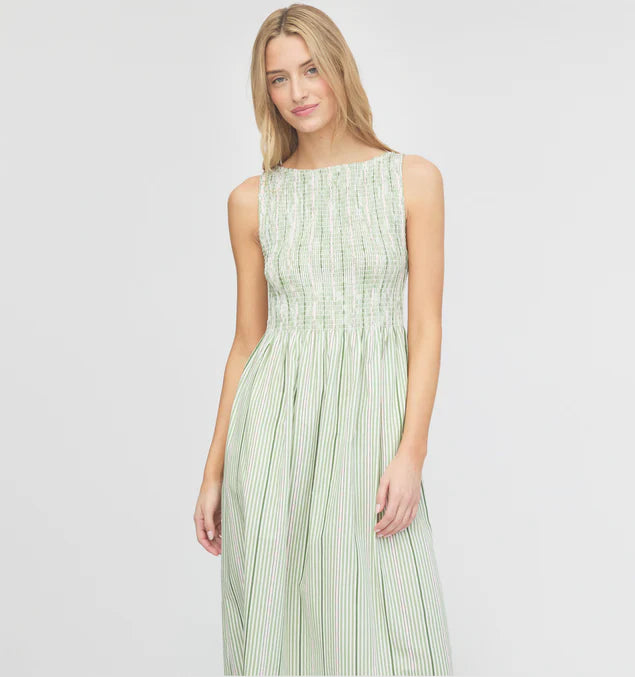 Women’s Smocked Midi Dress – Elegant Sleeveless Summer Dress
