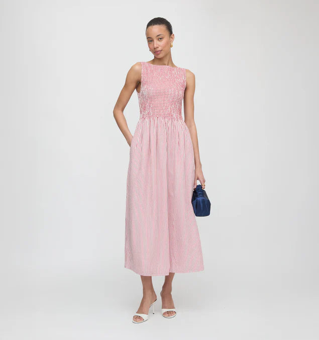 Women’s Smocked Midi Dress – Elegant Sleeveless Summer Dress